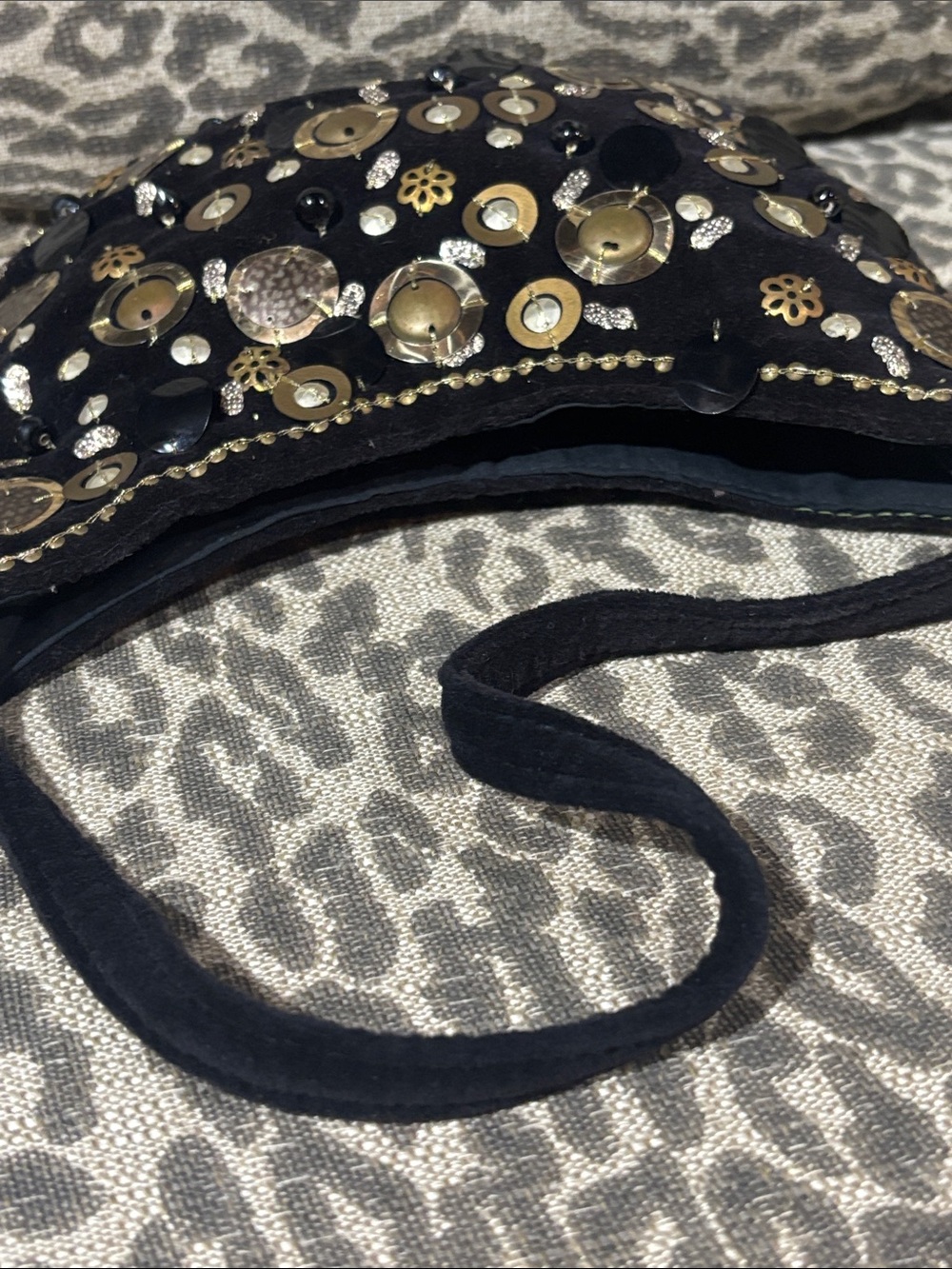 Beaded evening bag black velvet small shoulder bag sequin mixed metallic dressy - Picture 5 of 11